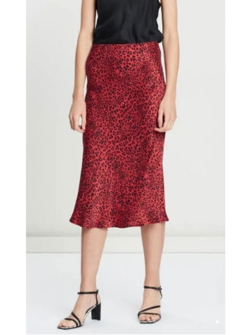 Silk laundry Red leopard bias skirt new with tags Small